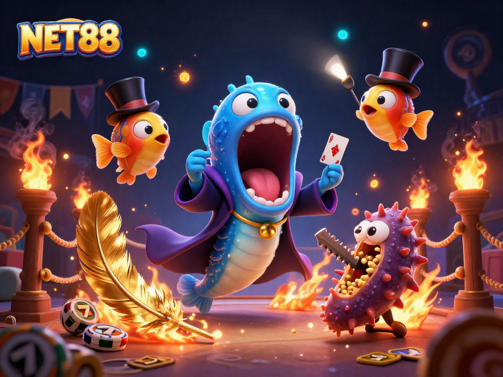 Experience the magic of NET88 casino gaming with vivid deep-sea characters performing enchanting tricks.