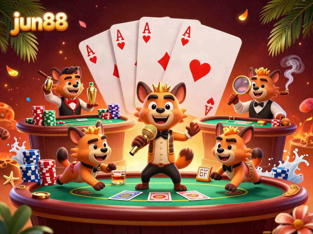 Experience thrilling action at jun88's lively casino with hyenas in a dynamic comedy scene.