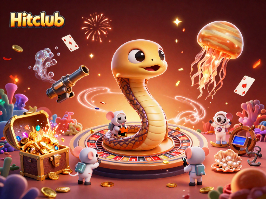 Hitclub players engage in thrilling bets around a cosmic roulette wheel, maximizing excitement.