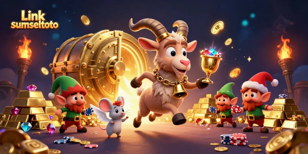 Experience the thrilling action at Link sumseltoto with festive Krampus and quirky characters in a vibrant casino.