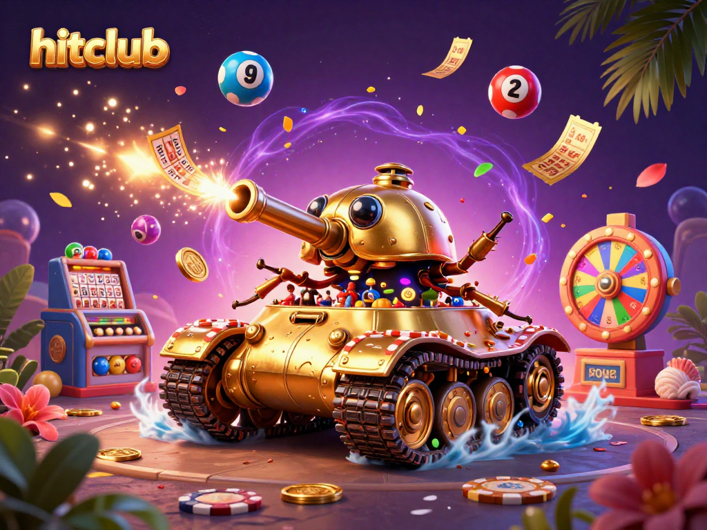 Hitclub's vibrant casino experience springs to life in this dynamic 3D illustration of a golden beetle tank.