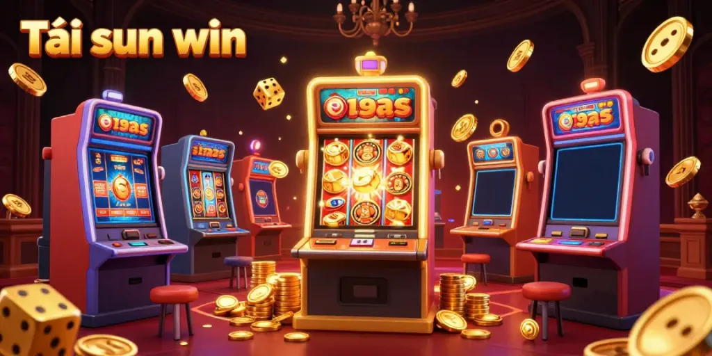 Experience Tải sun win with exciting slot machines and vibrant casino elements in this 3D gambling illustration.