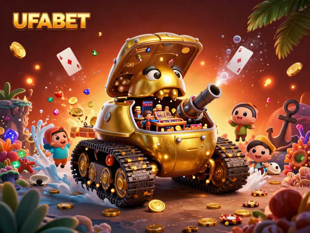 Engage with UFABET's vibrant gaming universe in this dynamic, rich casino illustration.