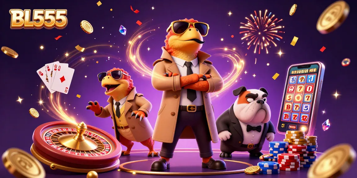 Experience the excitement of BL555 with three raptors in disguise entering a VIP lounge, surrounded by flying coins and games.