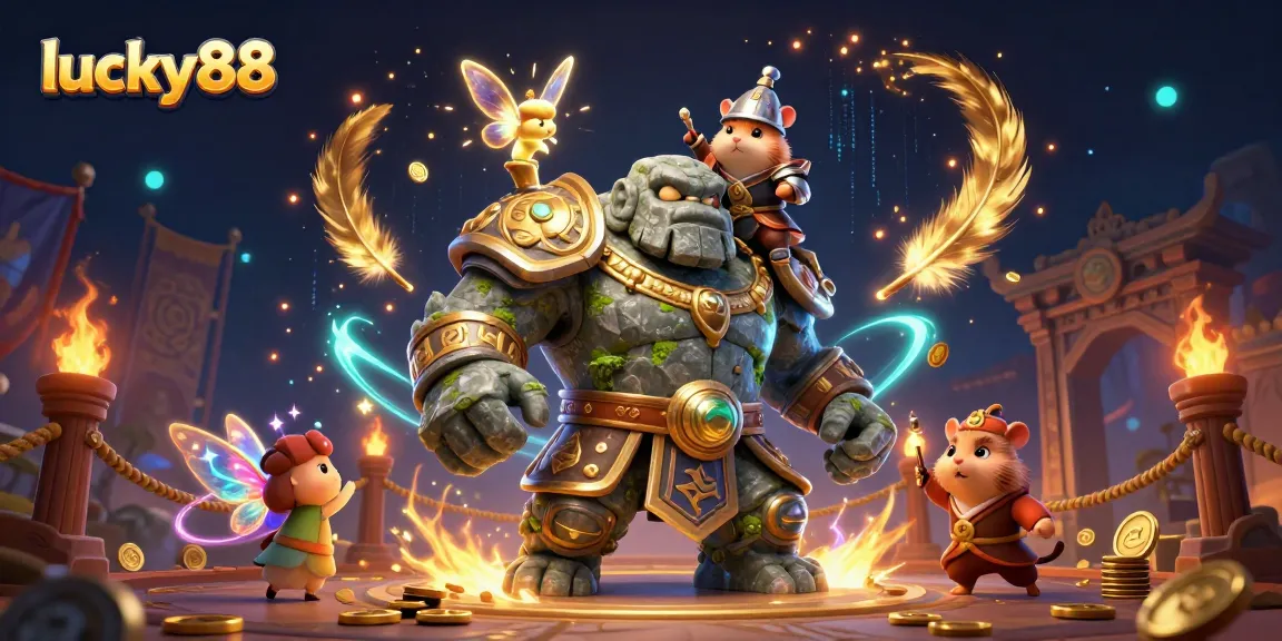 Experience the excitement of lucky88 with dynamic characters and casino elements in a vibrant illustration.