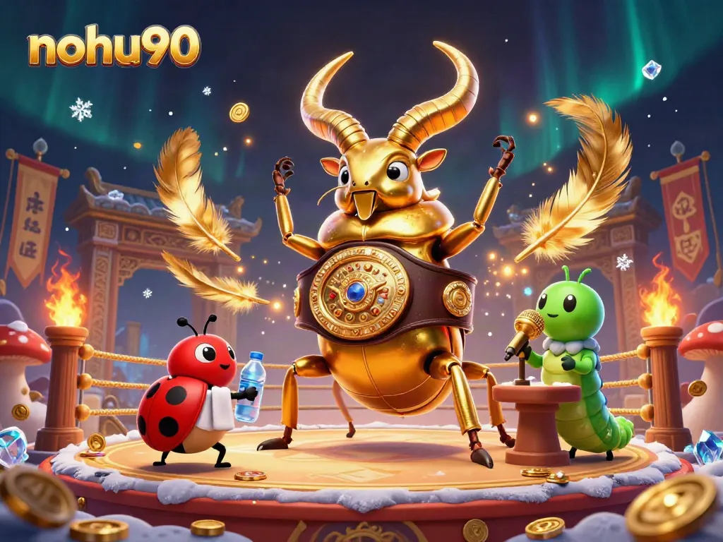 Bet on excitement with nohu90: A vibrant casino arena featuring a boxing beetle and lively characters.