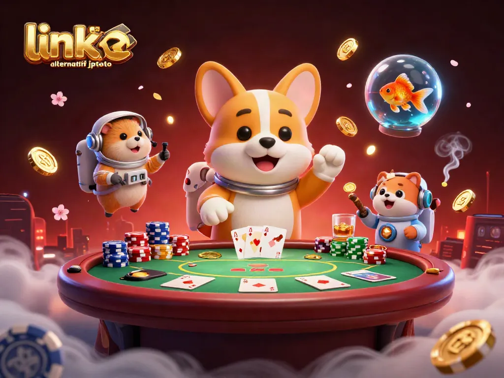 Experience the excitement of link alternatif jptoto with an astronaut corgi in a vibrant casino scene.
