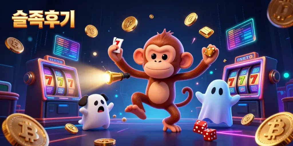Engage with thrilling slot reviews and gameplay insights through a vibrant scene of a playful monkey and ghost-hunter puppy.