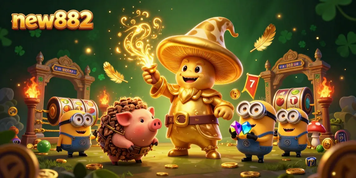 Experience excitement and treasure hunting with new882 in this immersive casino-themed illustration