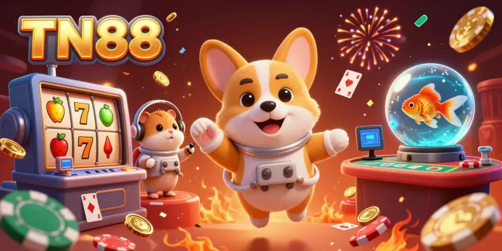 Engage in winning strategies with TN88 in a vibrant space station casino filled with floating elements.