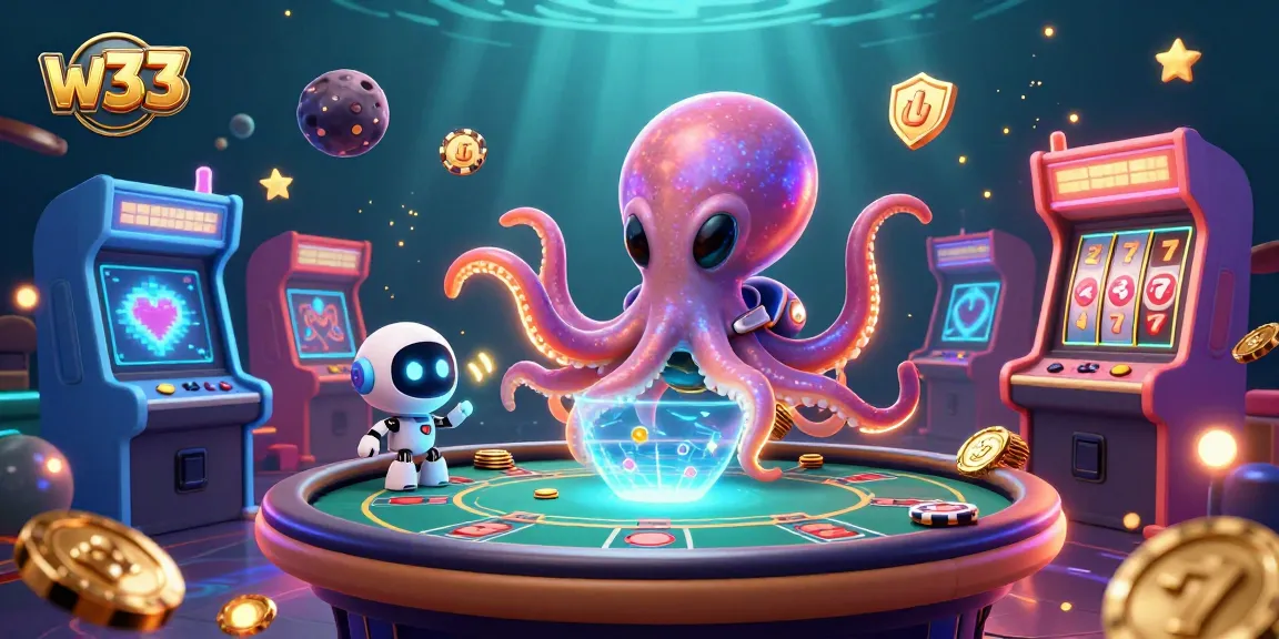 w33 players enjoy an exciting alien gaming experience with vibrant poker and slot elements in a cosmic setting.