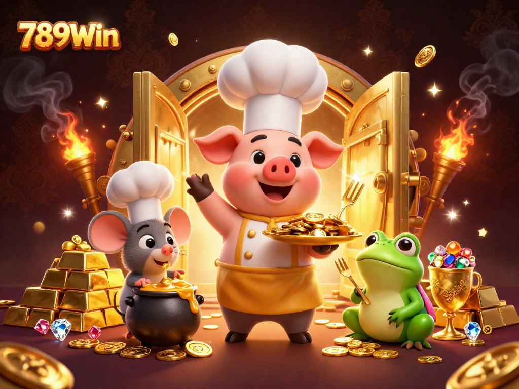 Experience the thrill of 789Win with gold coins, treasure, and lively casino characters!