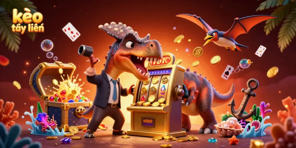 Catch a jackpot with kèo trực tuyến as a pachycephalosaurus celebrates a big win!