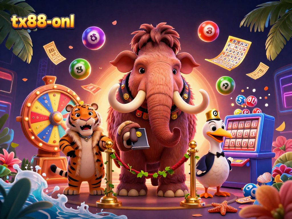 Experience the vibrant dynamics of tx88-onl's lively casino atmosphere featuring colorful lottery and game elements.