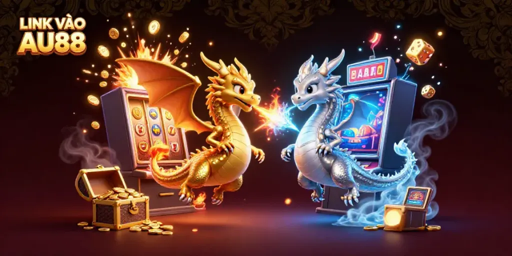 Experience the excitement of LINK VÀO AU88 with vibrant dragons and a jackpot explosion.
