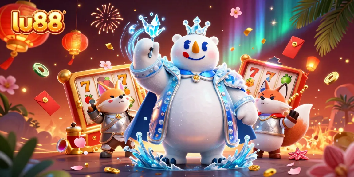 Experience thrilling gameplay at lu88 with a majestic ice king polar bear and festive casino elements