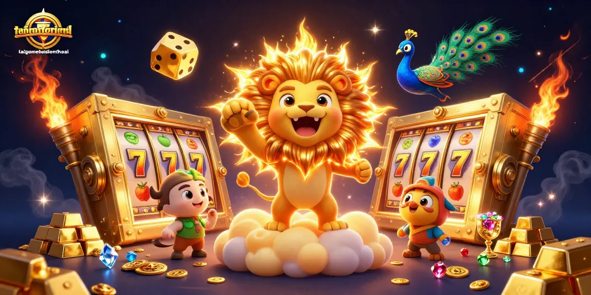 Experience thrilling gameplay with taigamebaidienthoai in this vibrant casino illustration showcasing golden slot machines and jewels.