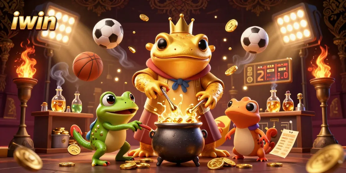 iwin-themed illustration showcasing a golden salamander alchemist and frog apprentice in action.