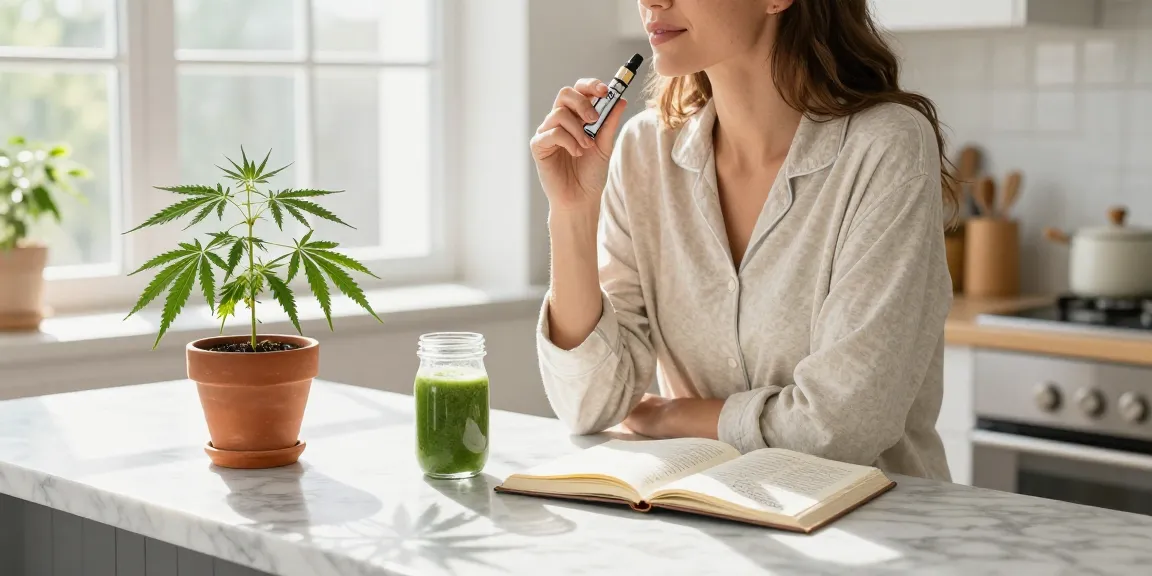 THC vape juice used in a morning wellness routine, featuring high-quality vape pen, hemp extract, and natural wellness elements.