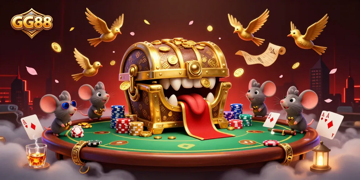 GG88 players gather around a colorful poker table in a vibrant casino scene with rich details.