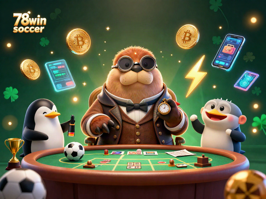 Bet on thrilling moments with 78win soccer at an underwater sports betting table featuring cartoon characters.