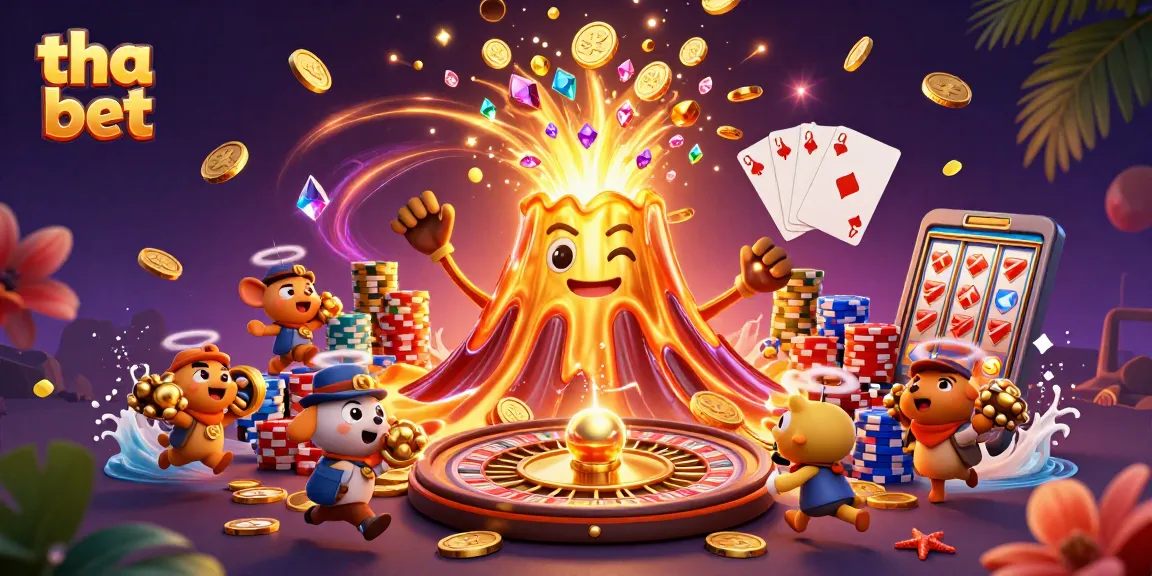 Engage with tha bet casino world featuring a triumphant golden volcano erupting coins.
