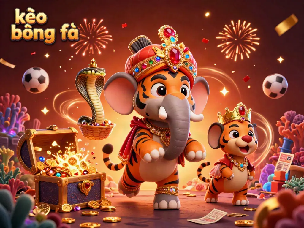 Betting strategy for kèo bóng đá showcased with a vibrant 3D scene featuring a maharaja tiger and casino elements.